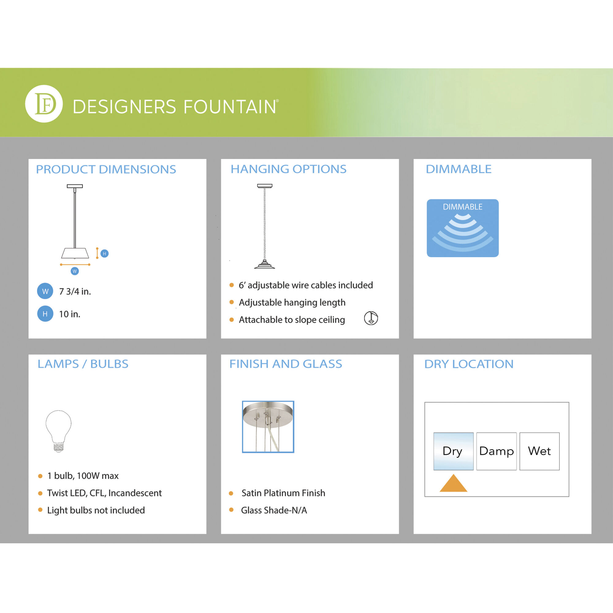 West 65th 1 Light 7.63 inch Satin Platinum Mini Pendant Ceiling Light